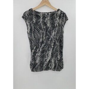 Kenneth Cole New York Black & Ivory Snake Skin Print Cap Sleeve Mesh Blouse Sz S